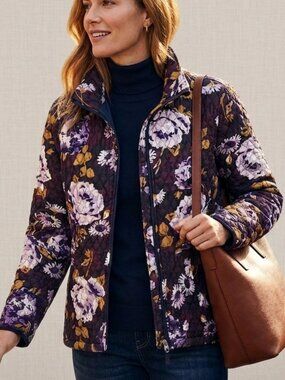Lands End Women's XL Quilted Floral Jacket Puffer Purple Cottagecore Cabincore